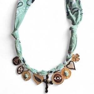 Green Bandana Necklace with Charms